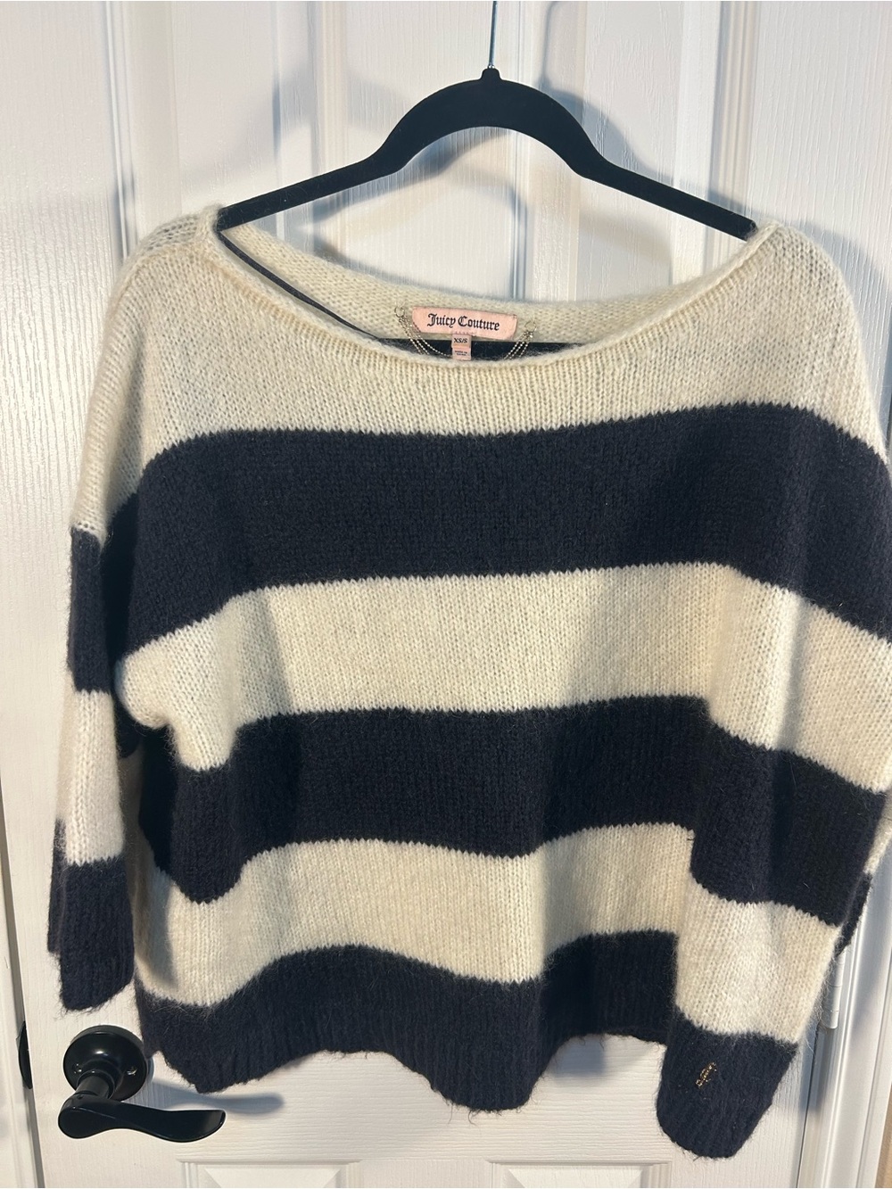 Juicy Couture Black & Cream Wide-Stripe Crew Sweater